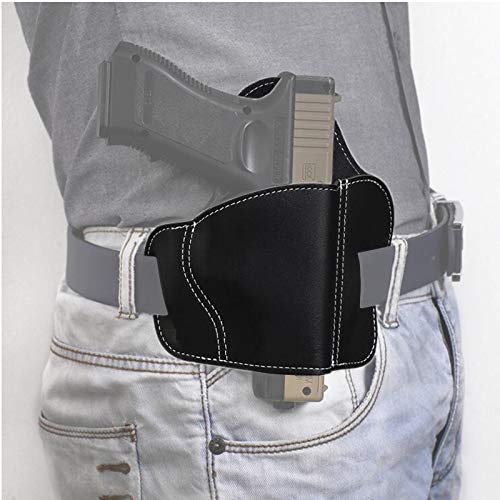 HWZ Universal Leather Handgun Holster - 3 Slot Pancake Style Belt Holster for Concealed Carry | Perfect for Police, Security & Outdoor Activities