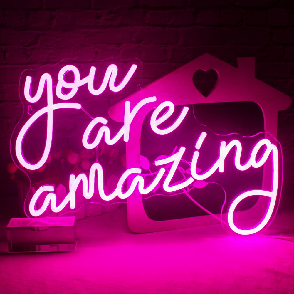 You Are Amazing Pink USB Neon Sign - LED Word Wall Light for Bedroom, Classroom, Home Bar, Man Cave - Perfect for Parties, Birthdays, Weddings & Gifts