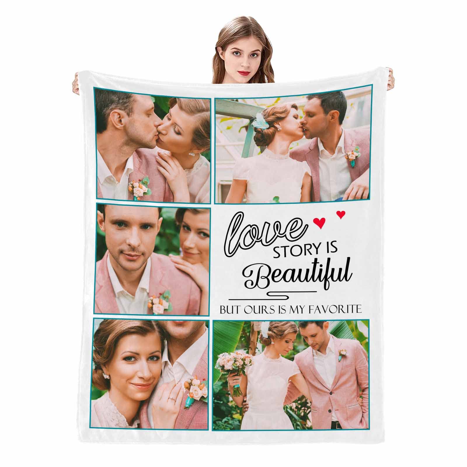 Personalized Photo Collage Fleece Blanket - Custom Blanket with Pictures for Wedding, Anniversary & Love Story - Cozy Throw Blanket for Couples Gifts, Home Decor & Romantic Moments