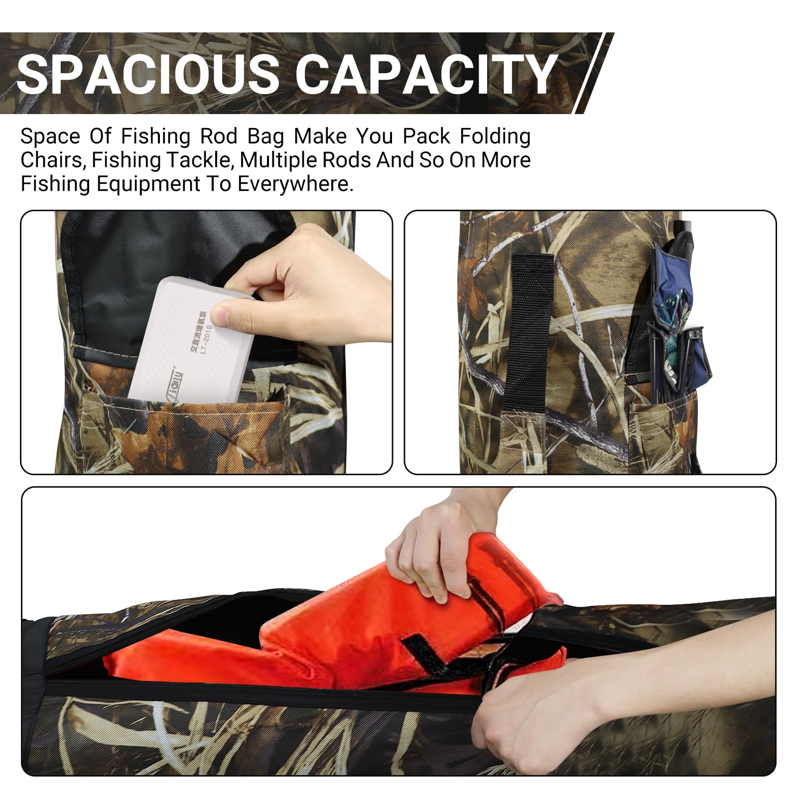 **FOUUAAOOU Fishing Rod Bag - Durable Folding Oxford Fabric Fishing Pole Case, Portable Fishing Gear for Men - Ideal for Travel, Storage & Fishing Gifts (Camouflage)**