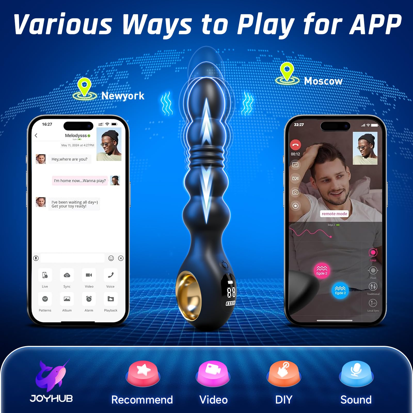 BEISAR 9-Speed Vibrating Anal Beads & Prostate Massager for Men - Remote & App Controlled, LCD Display, Double-Ended Design - Perfect for Solo Play, Couples Exploration and Sensual Massage