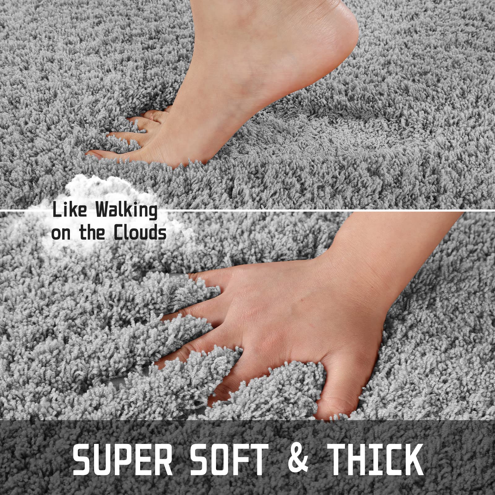 Yimobra Ultra Soft Bath Rugs 32x20 Inches - Water Absorbent Non-Slip Shower Mats, Plush Microfiber Bathroom Floor & Tub Mats, Machine Washable - Pure Gray for Cozy Bathroom Comfort