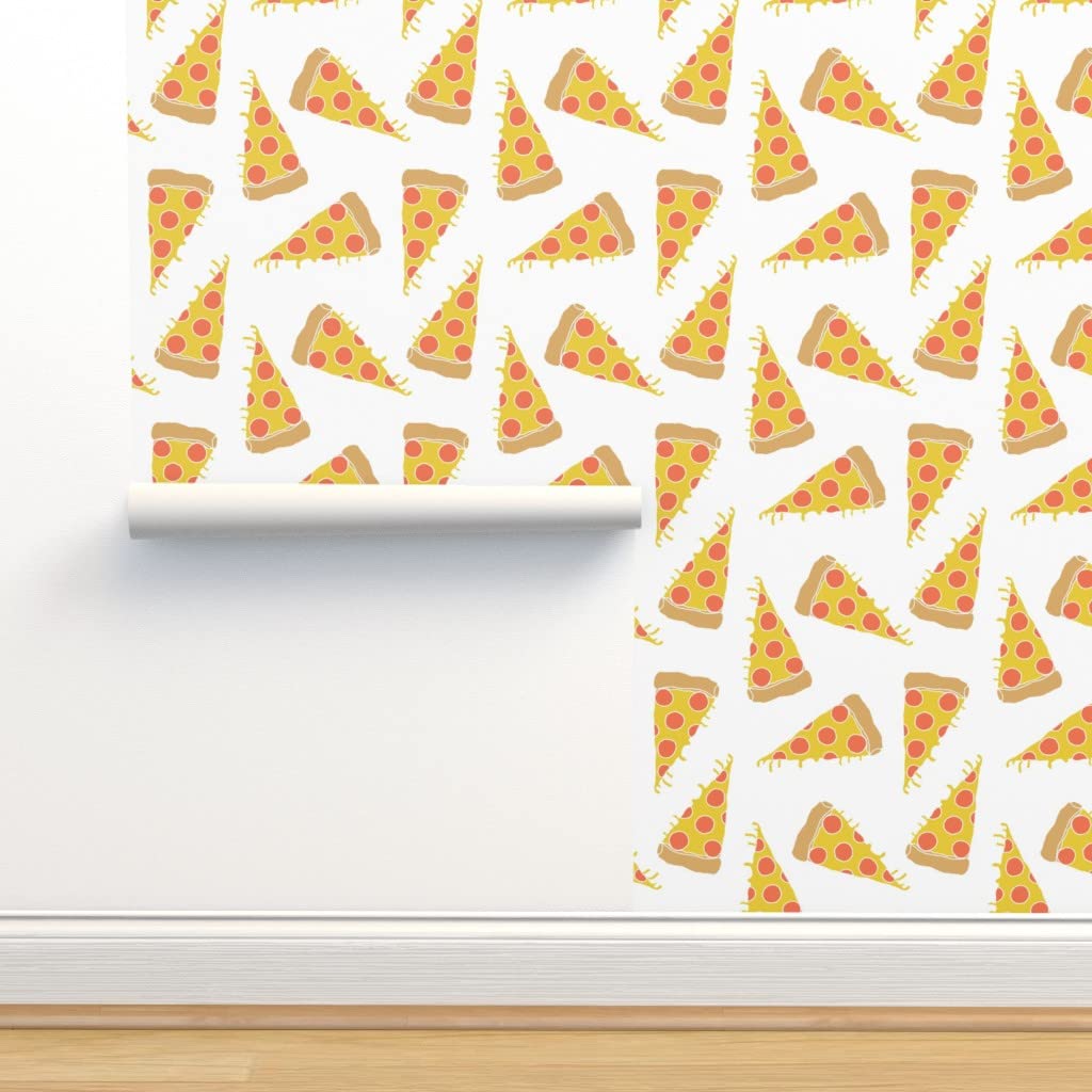 Removable Wallpaper Swatch - Pizza & Junk Food Pattern with White Pepperoni & Cheese Design | Custom Pre-Pasted Wallpaper by Spoonflower | Perfect for Kitchen Decor, Teen Bedroom, Dorm Room & Party Backdrops