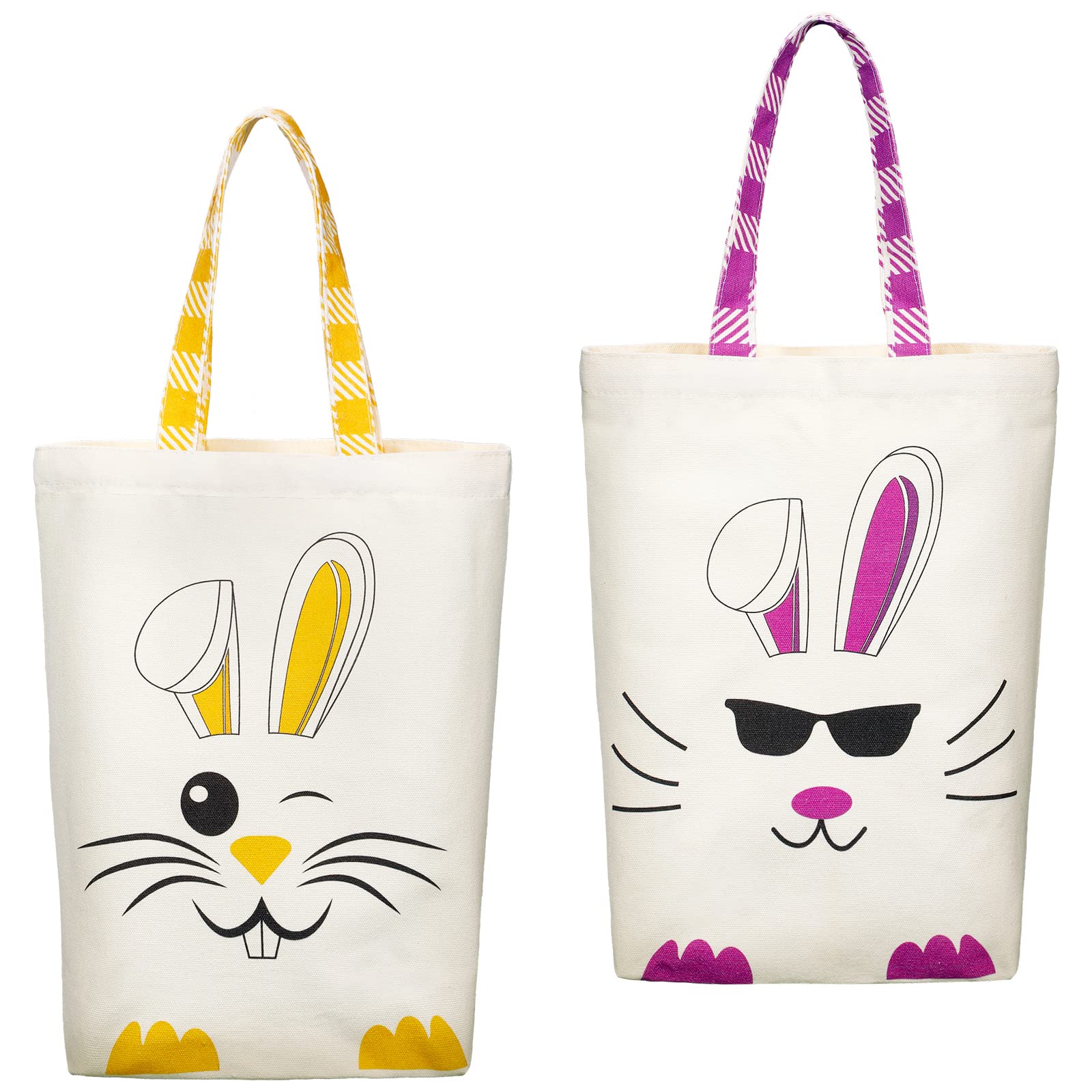 WeeWooday 2-Pack Easter Tote Bags for Kids - Bunny Ears Canvas Easter Basket Bags for Boys & Girls - Perfect for Easter Egg Hunts, Church Events & Spring Celebrations