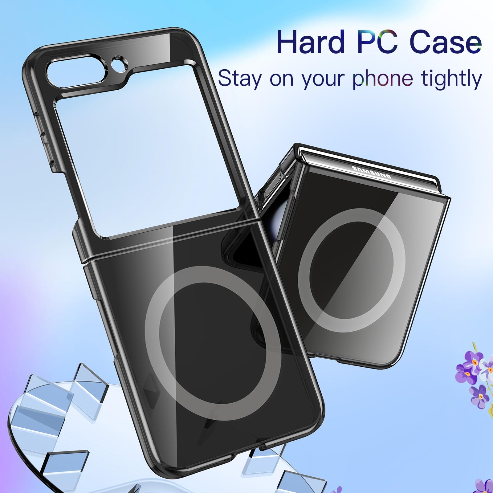 JETech Magnetic Case for Samsung Galaxy Z Flip 5 - Magsafe Compatible Transparent Hard PC Protective Phone Cover - Anti-Scratch Shockproof Phone Case (Black) - Perfect for Work, Travel & Everyday Use