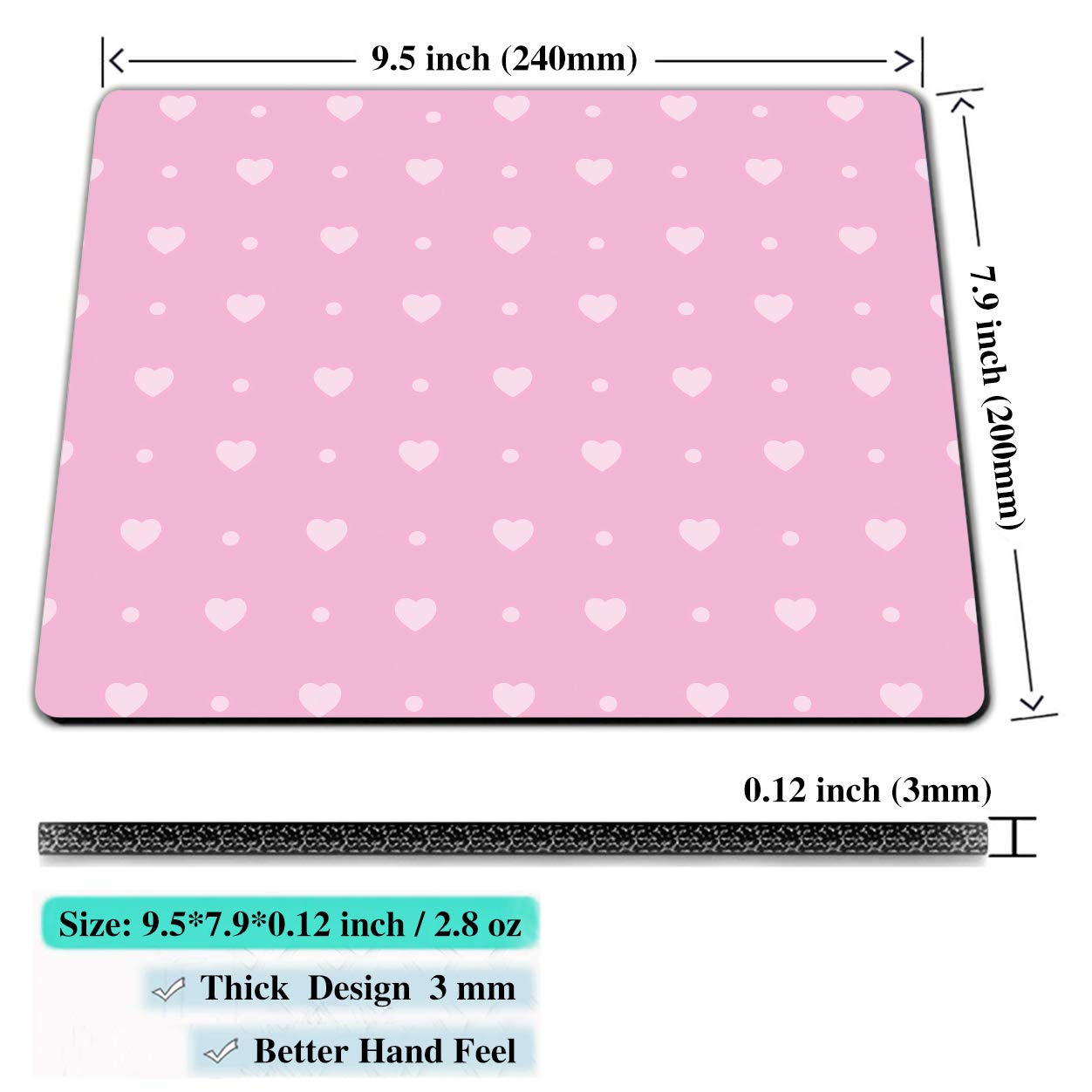 IMAYONDIA Cute Pink Hearts Mouse Pad for Kids & Girls - Non-Slip Rubber Base, Portable Wireless Mouse Mat for Laptop, Office & Home Use - Perfect Gift for Valentine's Day, Birthday & School Supplies
