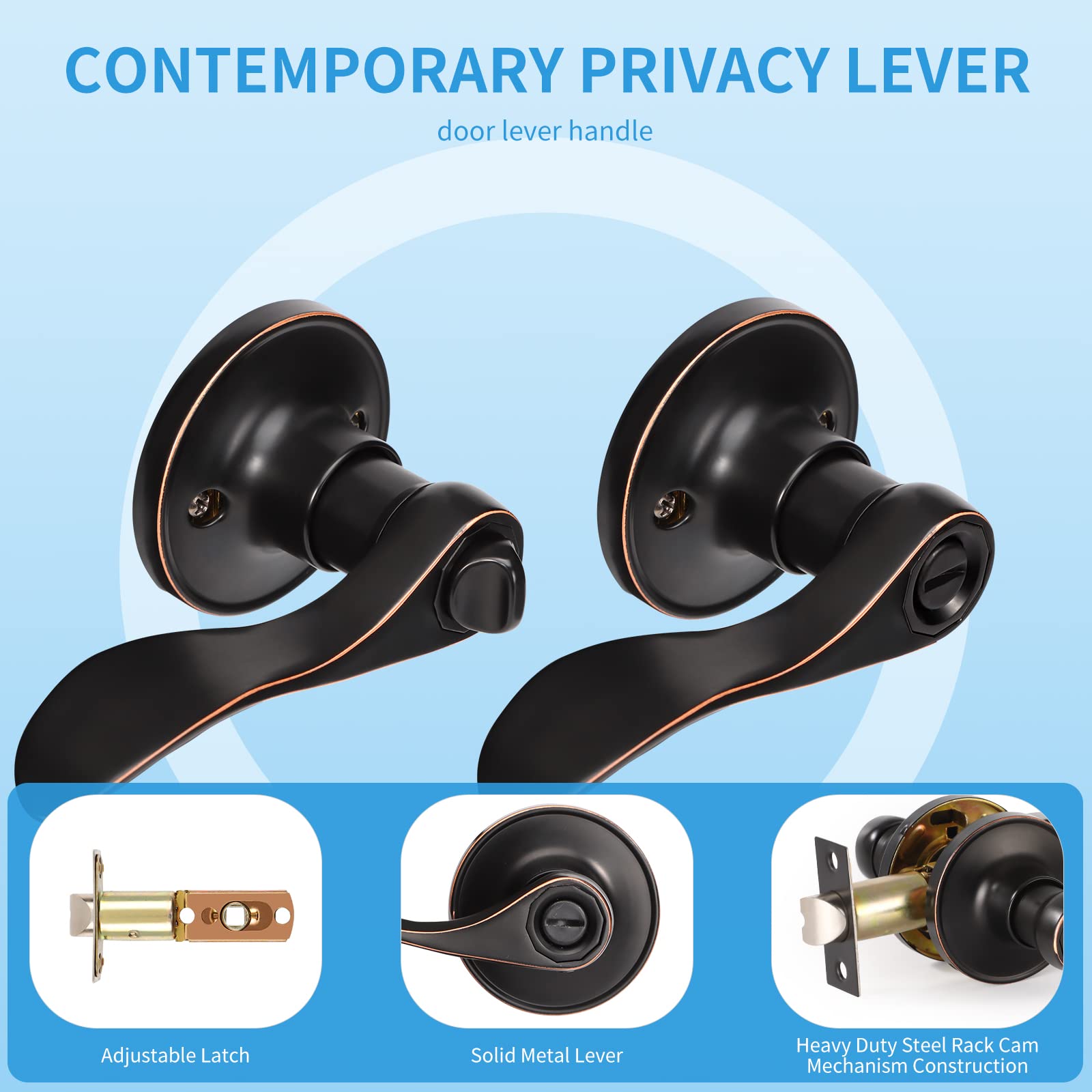 Infun 3 Pack Oil Rubbed Bronze Door Levers - Keyless Privacy Door Lockset for Bedroom & Bathroom, Elegant Wave Handle Design - Perfect for Home Interior, Office, and Rental Properties (Lock from Inside)