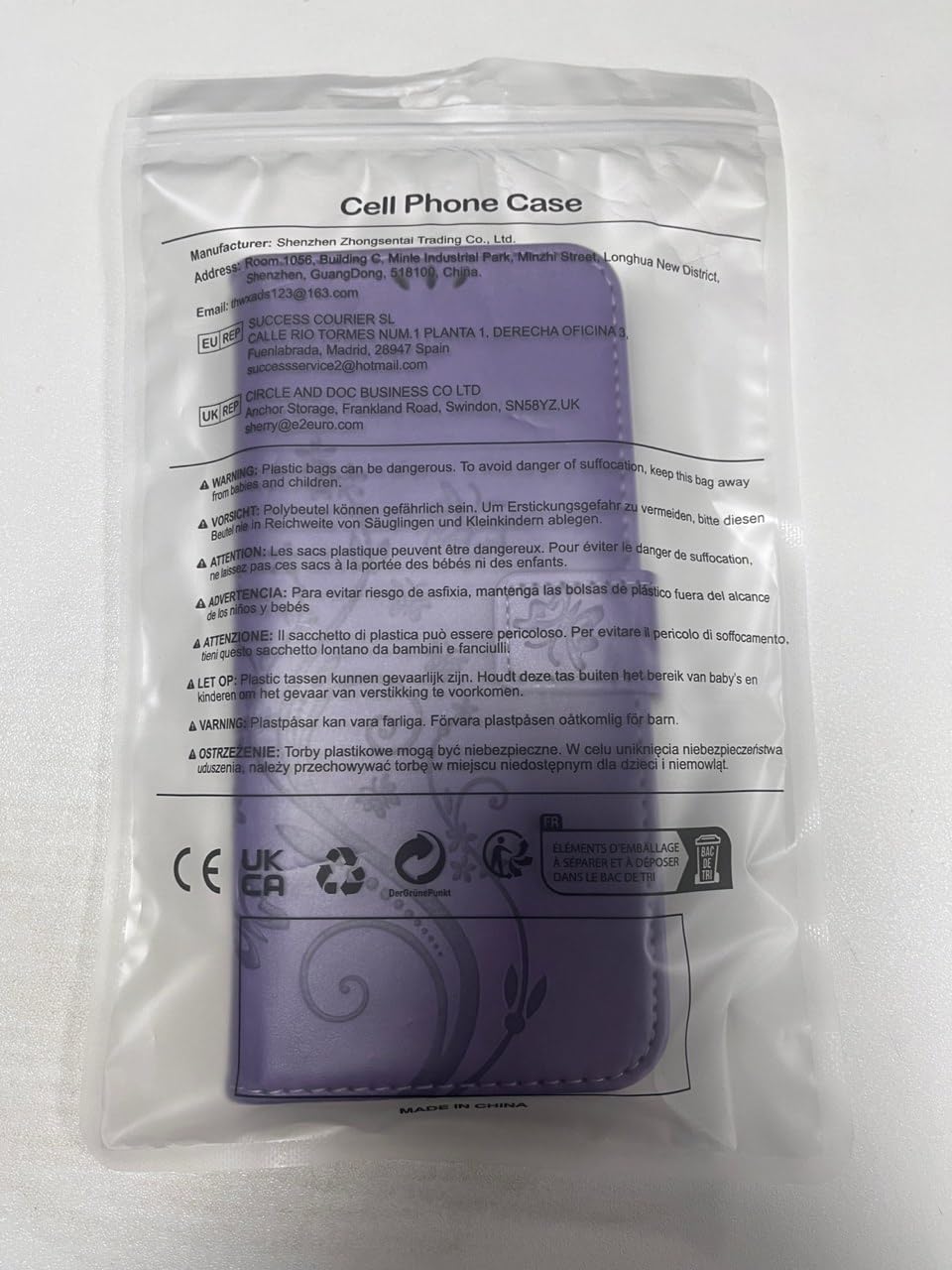 Premium PU Leather Flip Case for iPhone 15 Pro - Shockproof Butterfly Embossed Wallet Case with Kickstand, Card Holder, Lanyard & One-Touch Pen (Light Purple) - Perfect for Work, Travel & Everyday Protection