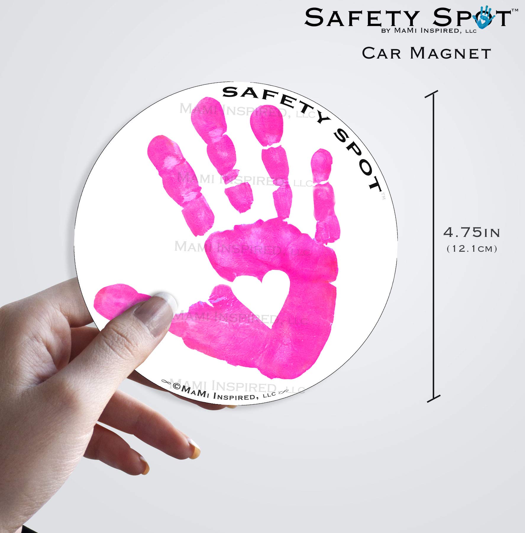 Safety Spot Magnet - Kids Handprint for Parking Lot Safety - White Background (Pink) | Perfect for School Zones, Daycare Centers & Family Parking Areas