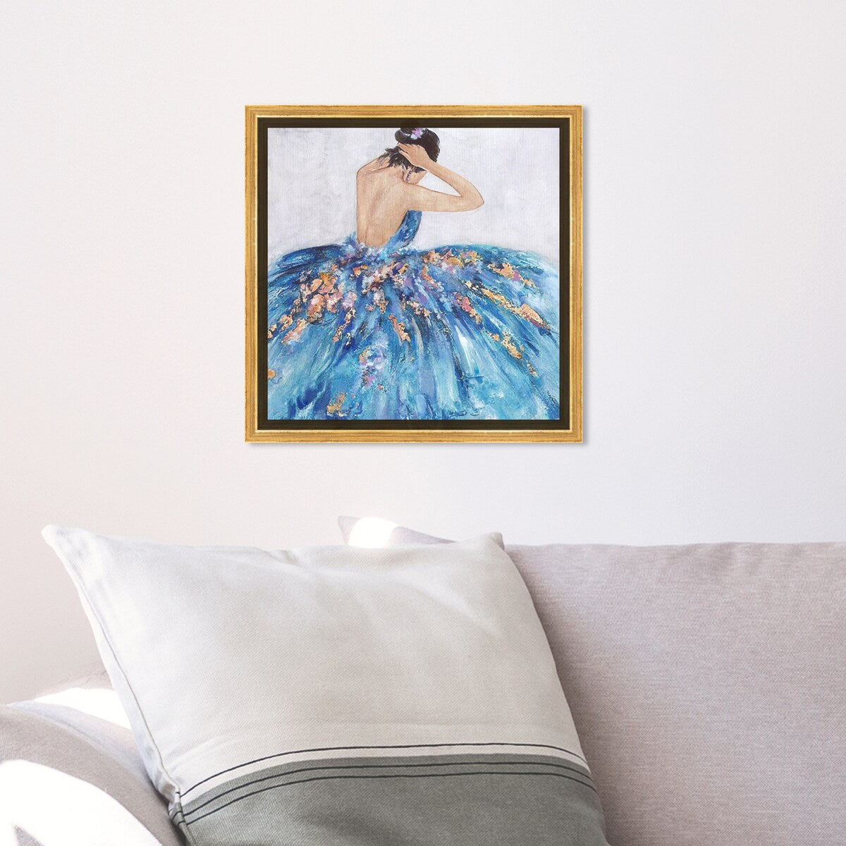 Elegant Princess Dress Glam Blue Framed Canvas Wall Art Print - Blue & Festive Home Decor for Bedroom, Living Room, Nursery | Perfect Gift for Girls, Women & Teens