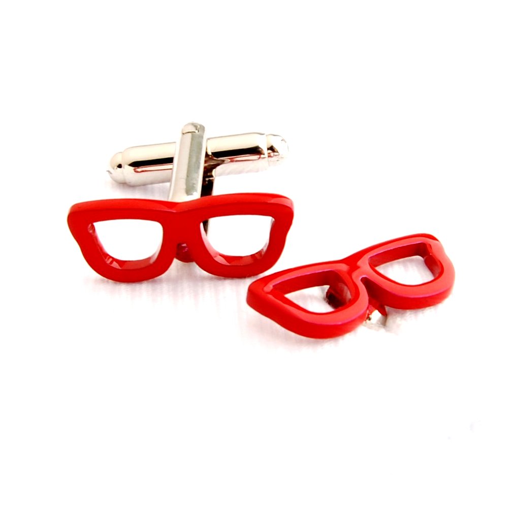 Smart Men's Cool Cut Red Glasses Cufflinks - Elegant Accessory for Formal Wear, Weddings & Business Events