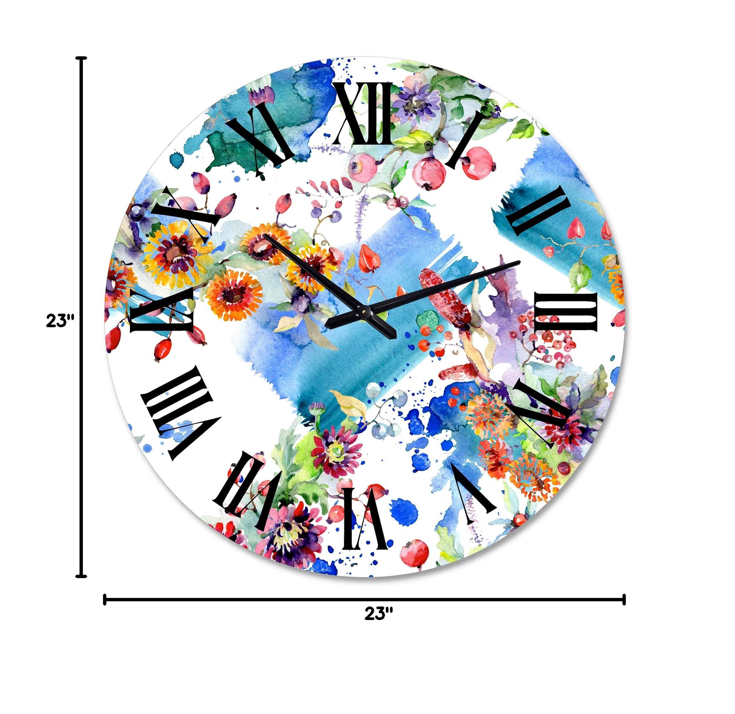 Vibrant Wild Spring Leaves & Wildflowers IX - Modern Large Wall Clock for Living Room Decor | Floral Botanical Home Wall Art | Perfect for Farmhouse, Bedroom & Office Decoration