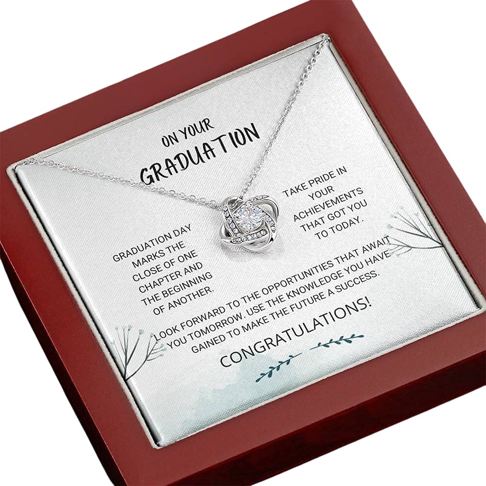 Graduate Love Knot Necklace - Elegant Graduation Jewelry Gift for 2021 Seniors | Perfect Graduation Present with Card | Ideal for Commencement Ceremonies & Celebrations