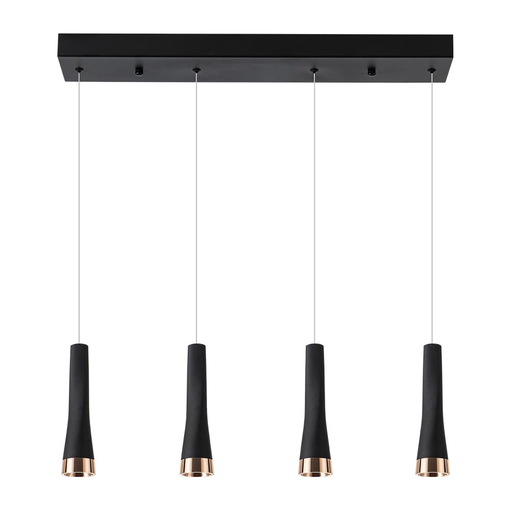 4 Head Adjustable Black Island Pendant Lights - 20W 2500lm Modern Kitchen Lighting Fixture for Dining Room, Office, Living Room & Bedroom - 110V 6000K Cool White - Perfect for Kitchen Islands, Countertops & Workspaces