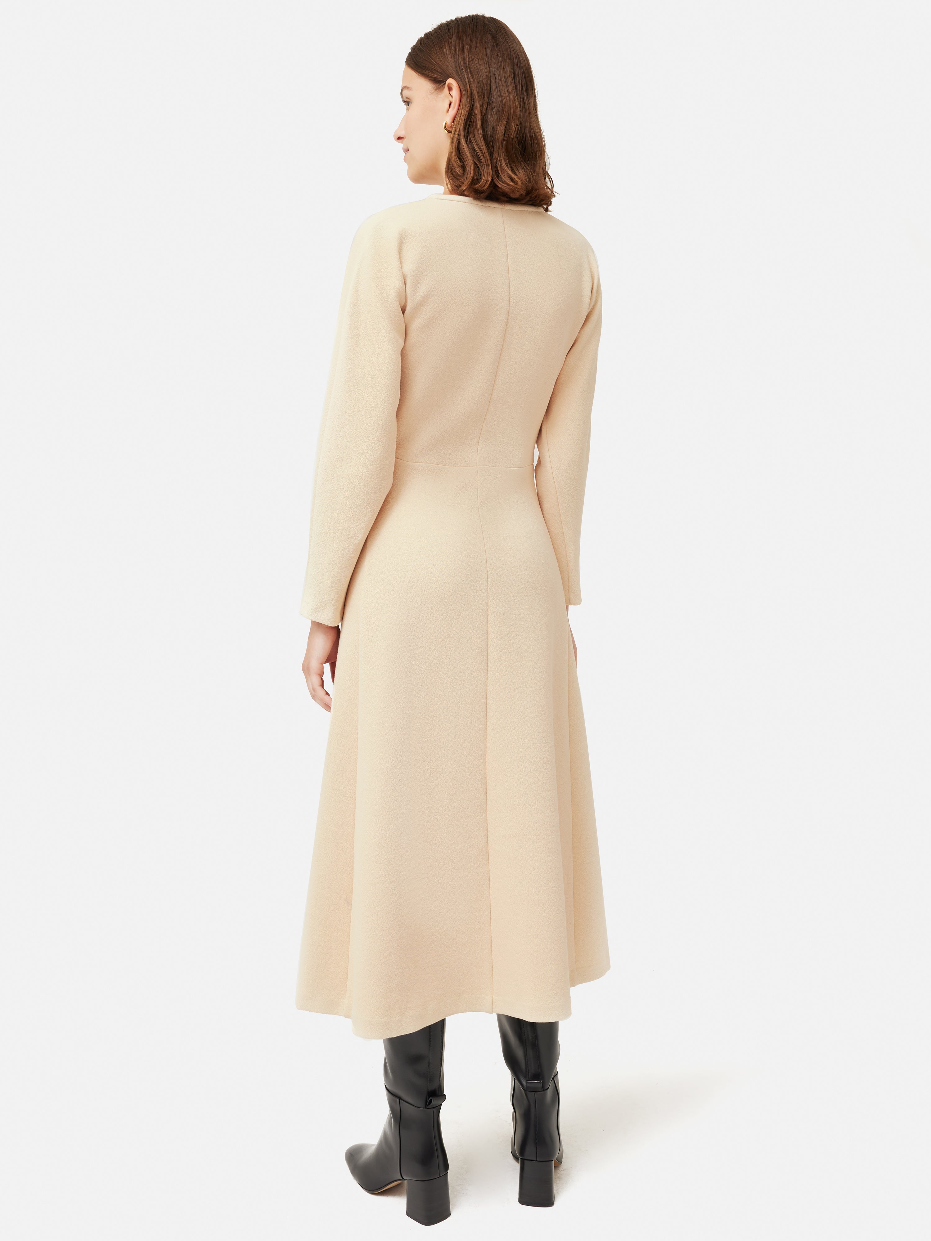 Crepe Jersey Zip Dress in Cream | Elegant & Comfortable Women's Casual Dress for Everyday Wear, Office, and Date Nights