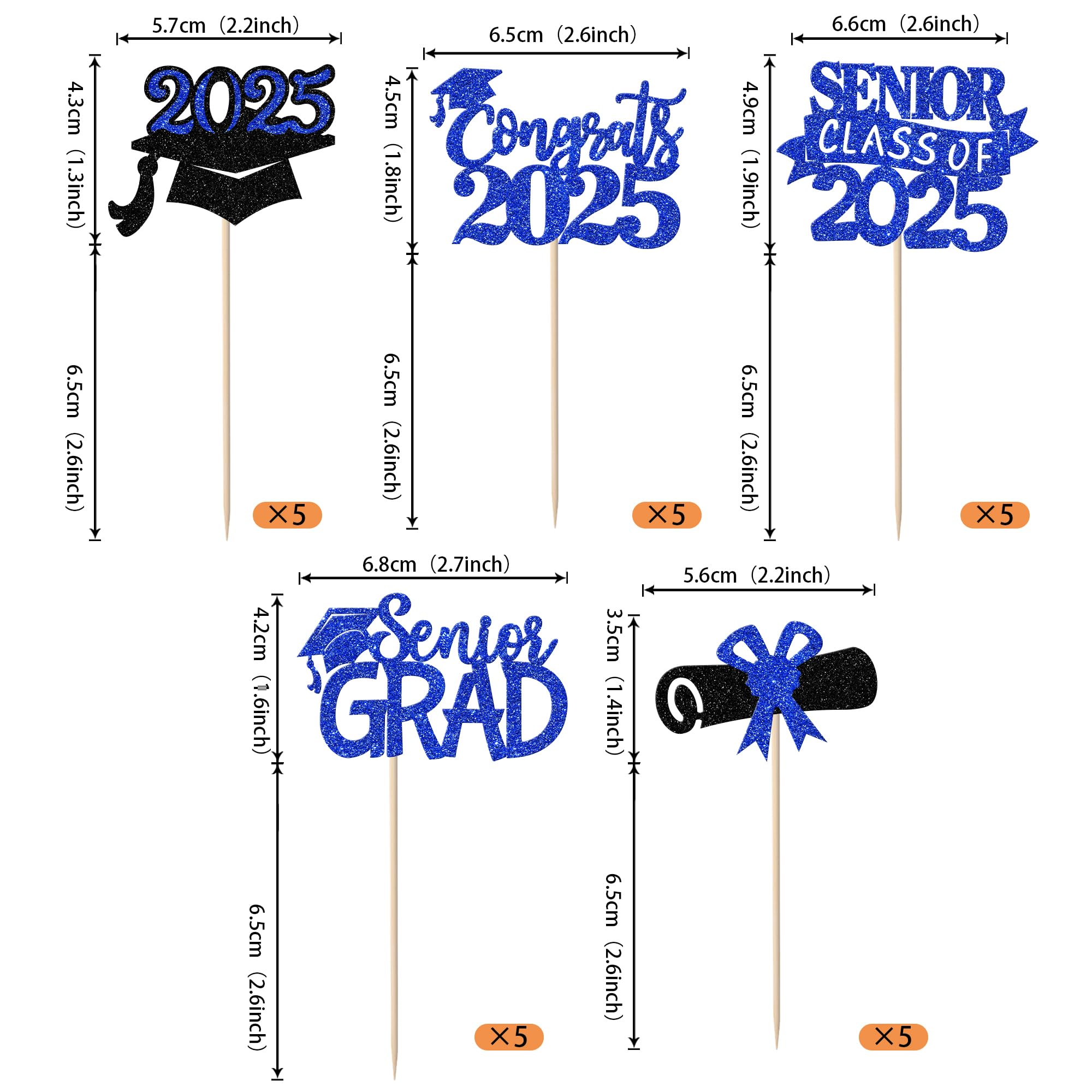 30 Pack Graduation 2025 Cupcake Toppers - Glitter Senior Class of 2025 Cake Decorations - Diploma Cupcake Picks for Graduation Party Supplies (Blue) - Perfect for High School & College Graduation Celebrations