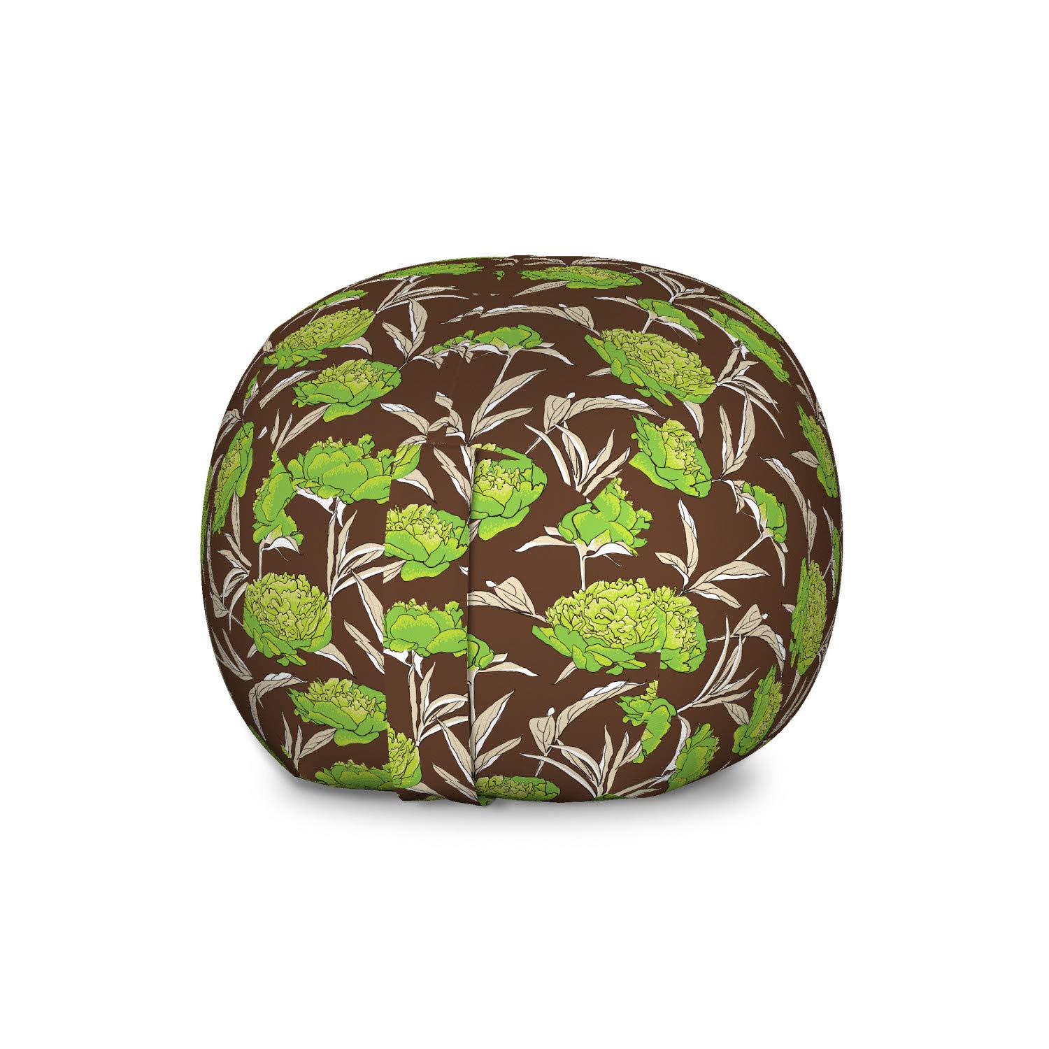 Ambesonne Large Washable Storage Toy Bag Chair - Abstract Floral Pattern with Vintage Leaves - Stuffed Animal Organizer in Brown & Lime Green - Perfect for Kids' Room, Nursery, or Playroom Organization