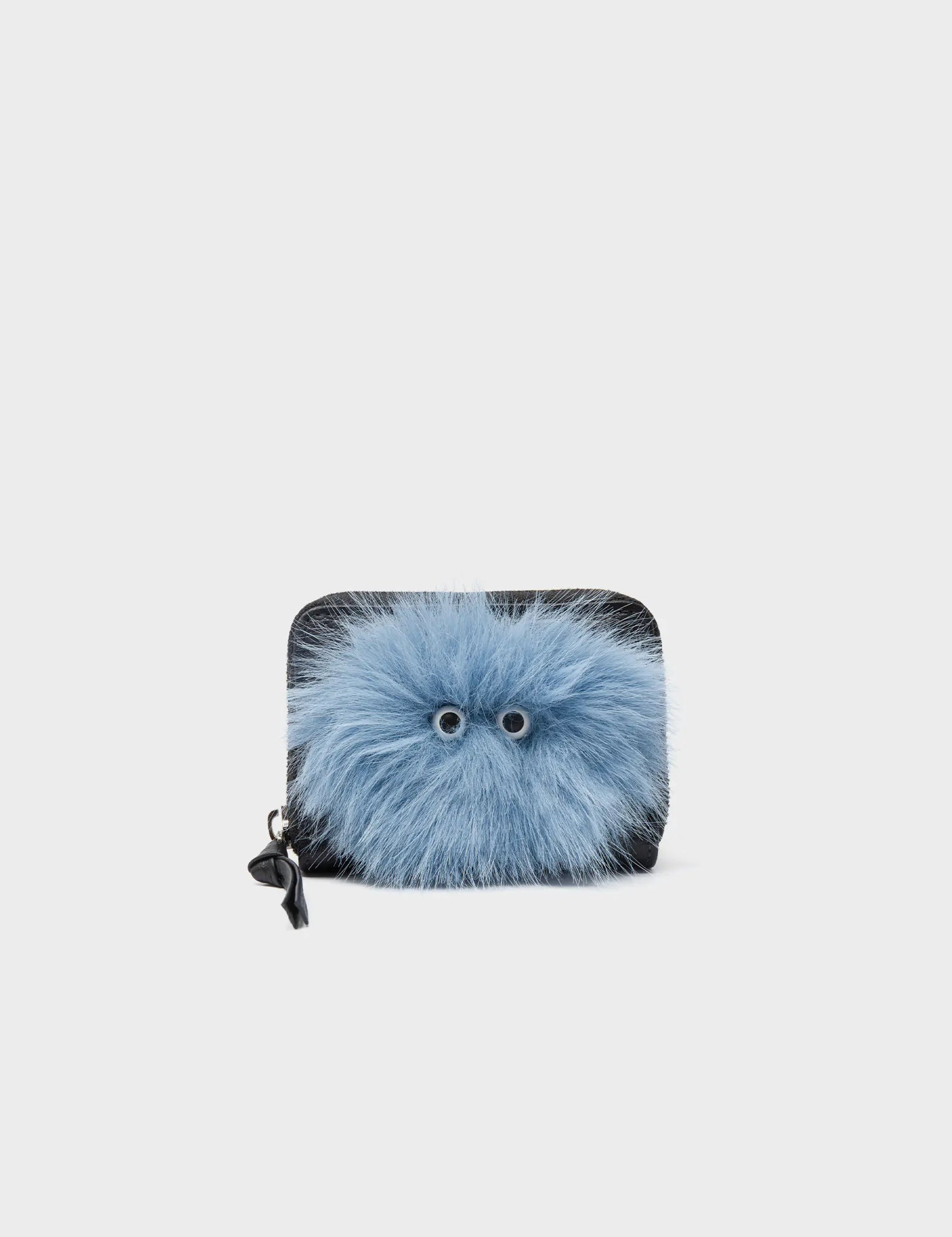 Frodo Black Leather Zip Around Wallet with Fuzzy Monster Applique - Stylish and Durable Men's Wallet for Everyday Use, Travel, and Gifts