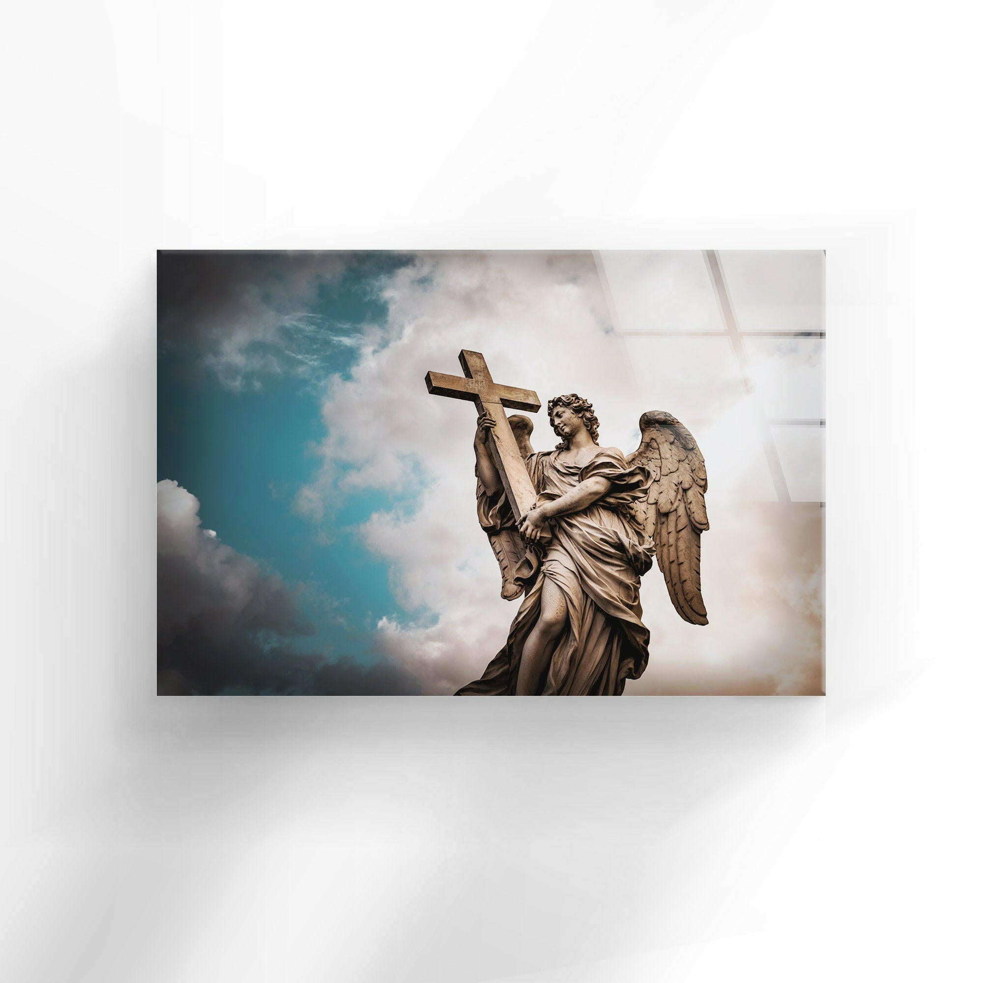 Angel With The Sudarium Stained Glass Wall Art - Religious Home Decor for Church, Living Room & Bedroom - Beautiful Handmade Christian Gift