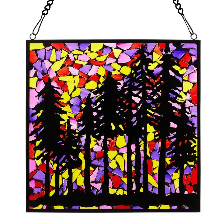 Stained Glass Mosaic Landscape Art - Handcrafted Wall Decor for Home & Garden - Perfect for Windows, Doors, and DIY Projects