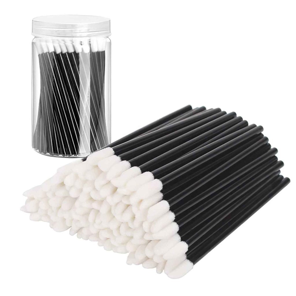 100 Pcs Disposable Lip Brushes in Bottle - Perfect for Lip Gloss, Lipstick & Makeup Application - Salon, Home & Professional Use