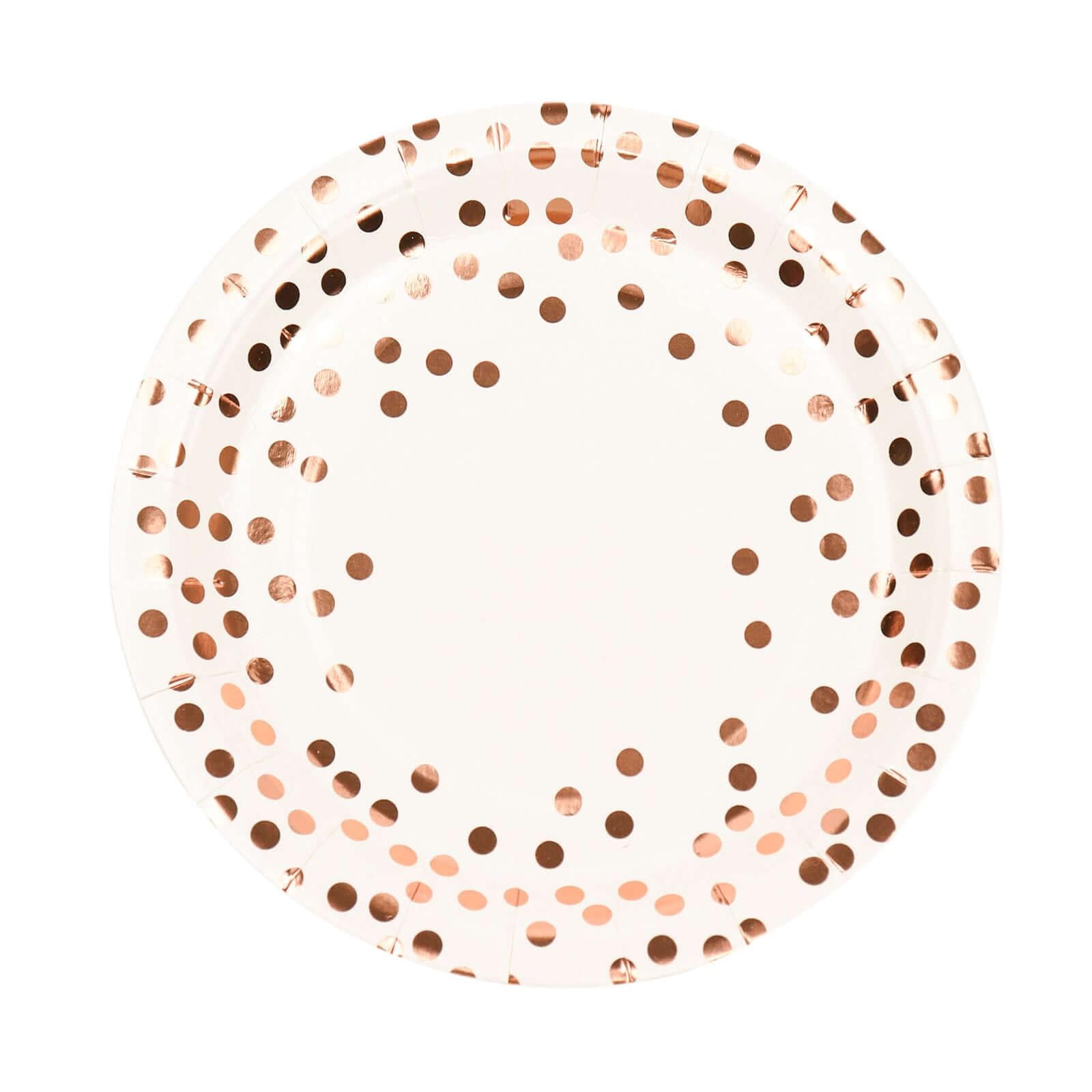 Efavormart 25 Pack 9 Inch White Metallic Rose Gold Polka Dot Disposable Dinner Plates - 300 GSM Heavy Duty Paper Plates for Wedding, Birthday Party & Holiday Celebrations