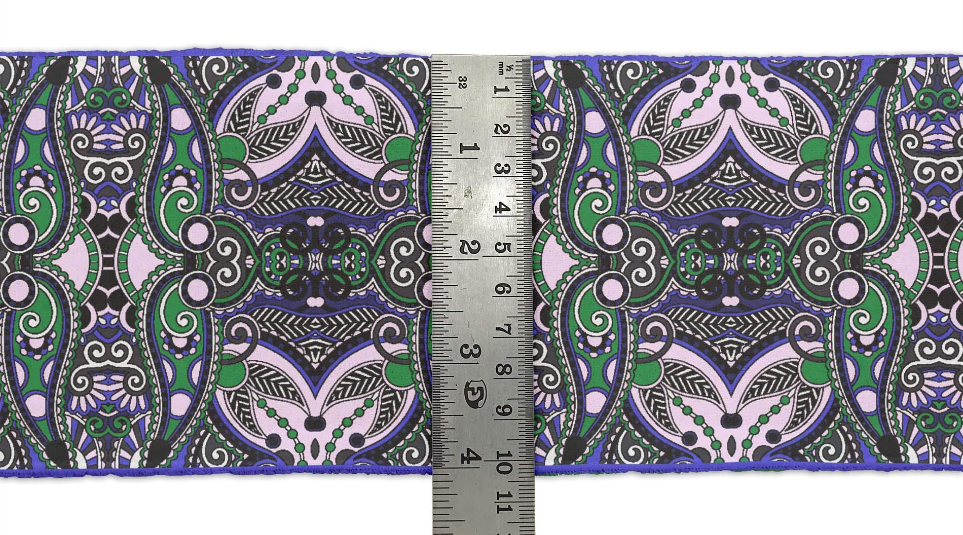 Printed Velvet Trim Fabric - Green Stripe & Paisley Decorative Lace for Sewing, Crafts, and DIY Projects | 3 Inches Wide x 9 Yards | Perfect for Clothing Borders, Home Decor, and Scrapbooking