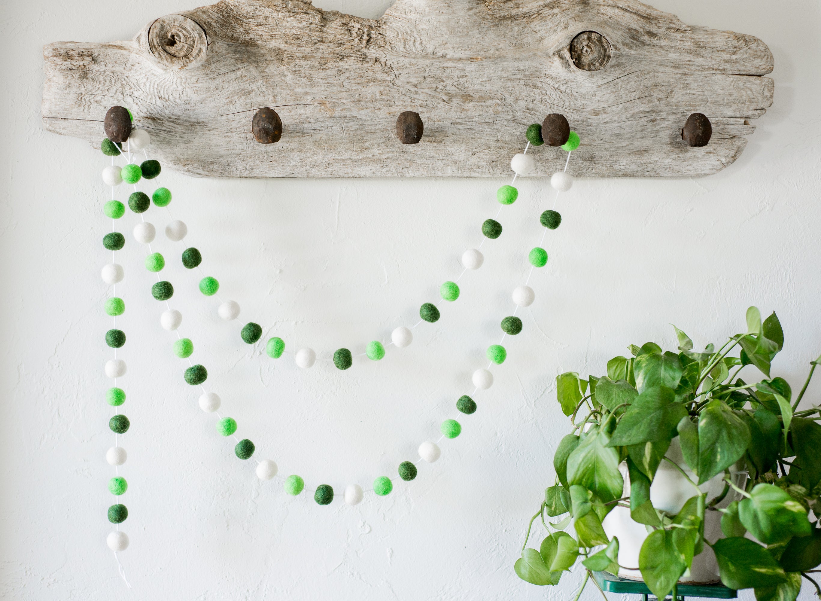 St. Patrick's Day Felt Ball Garland - Green & Gold Party Decor for Irish Themed Events, Home Decor, and Holiday Celebrations