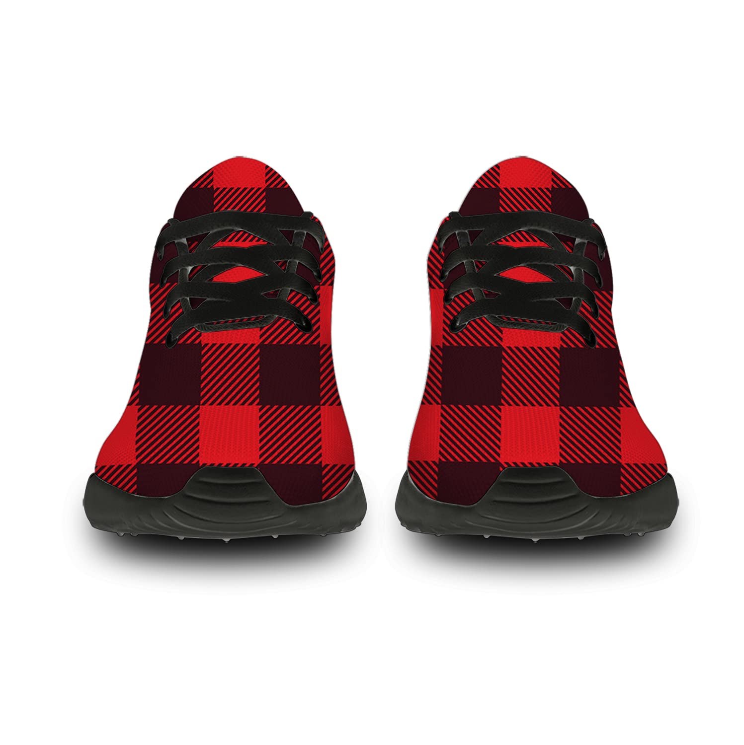 Men's & Women's Buffalo Plaid Running Shoes - Black Red Tartan Check Sneakers for Walking, Tennis & Casual Wear - Size 13 Men/15.5 Women - Perfect Gift for Boys & Girls