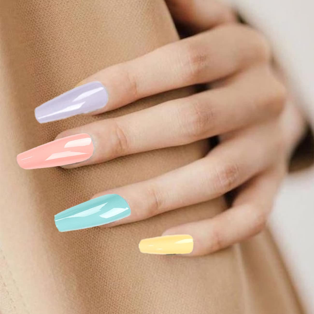 Medium Press On Nails - Glossy Solid Color Coffin Fake Nails for Women - Full Cover Acrylic False Nails Kit with Glue (24PCS) - Perfect for Parties, Weddings, and Everyday Wear