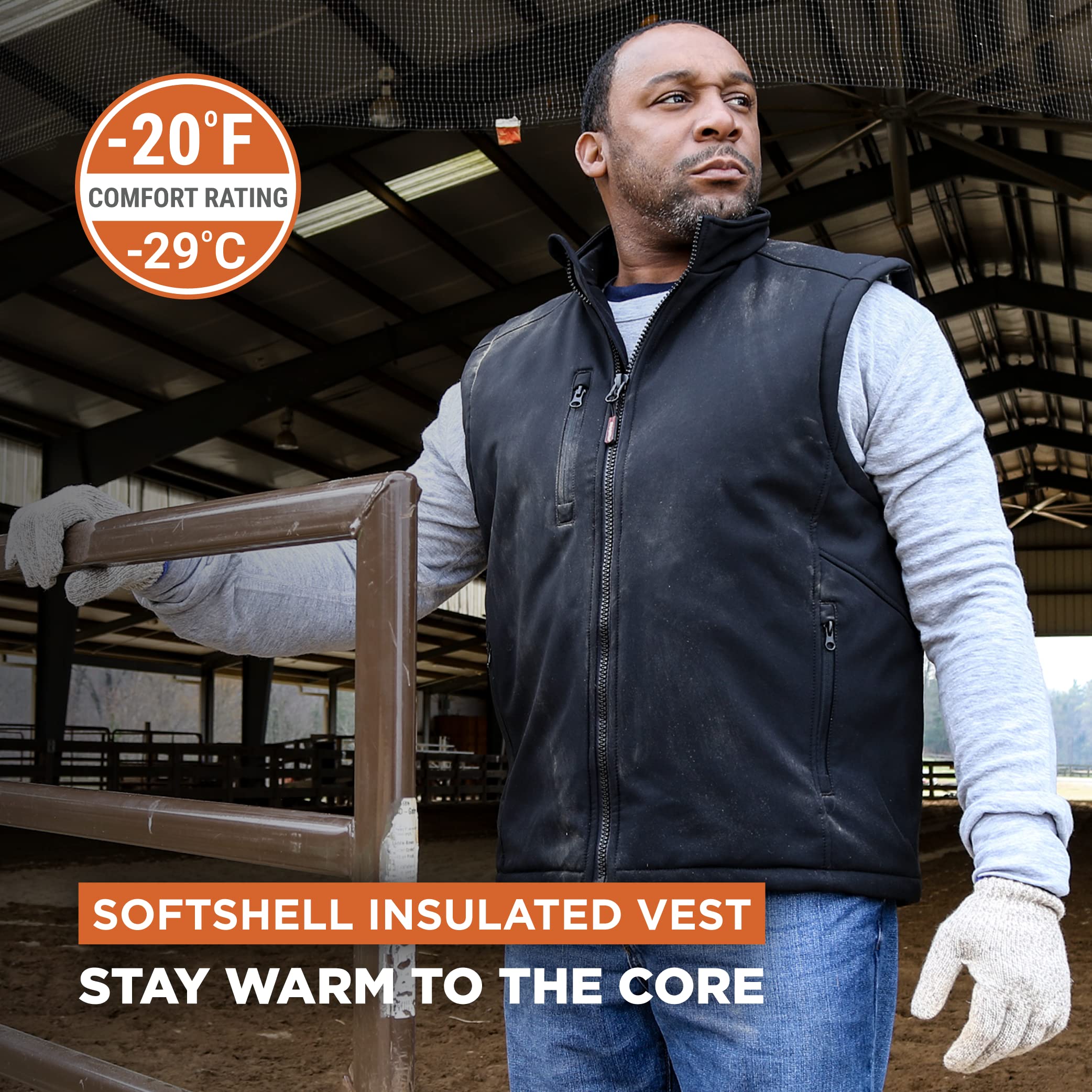 RefrigiWear Men's Waterproof Insulated Softshell Vest - Windproof & Warm Winter Work Jacket for Outdoor Activities, Hunting, and Construction