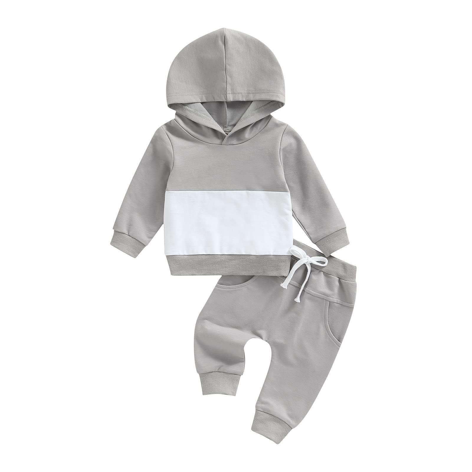 Toddler Baby Girl & Boy Fall Winter Outfit Set - Long Sleeve Color Block Hoodie Sweatshirt with Drawstring Pants | Warm Playwear for Daycare, Outdoor Activities & Family Photos