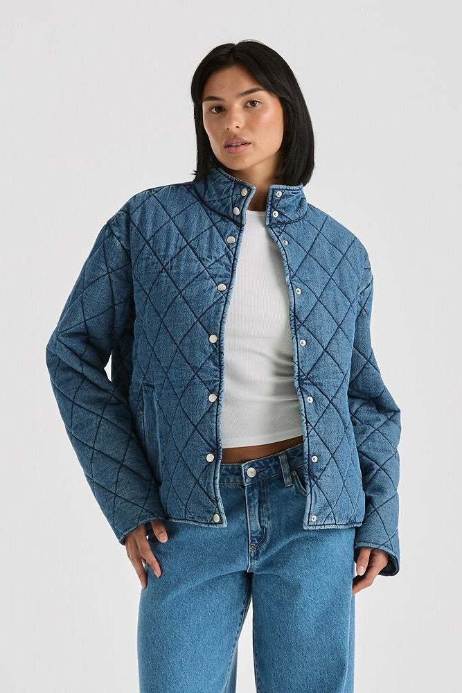 Denim Blue Haze Quilted Bomber Jacket for Men - Stylish Lightweight Winter Coat with Warm Padding - Perfect for Casual Outfits, Streetwear & Outdoor Activities