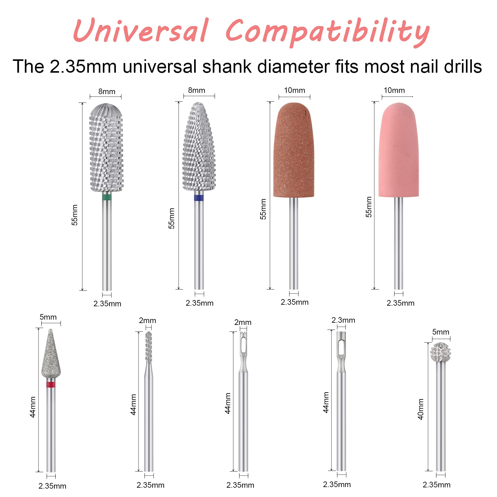 9PCS Professional Nail Drill Bits Set for Acrylic Gel Nails - Electric Manicure Pedicure Tools for Salon & Home Use