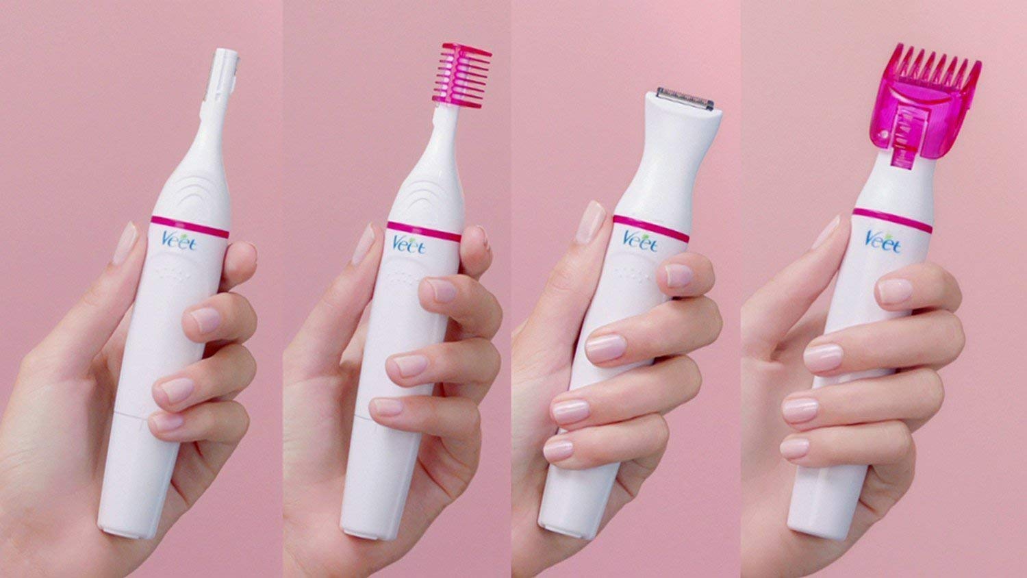 Veet Sensitive Touch Electric Hair Trimmer for Women - Painless & Gentle Bikini, Underarm & Body Hair Removal - Rechargeable & Waterproof (Pink) - Perfect for Travel, Gym & Sensitive Skin Care