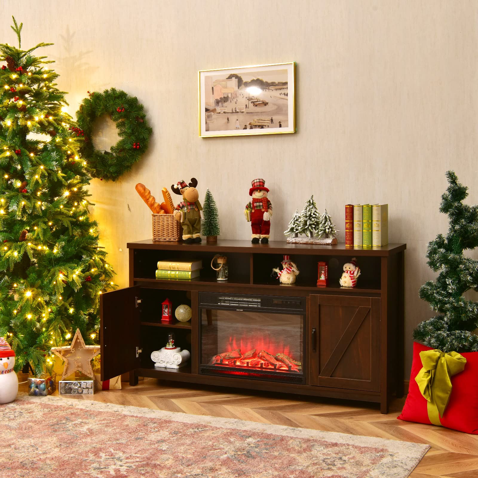Tangkula 65 Inch Electric Fireplace TV Stand with 25