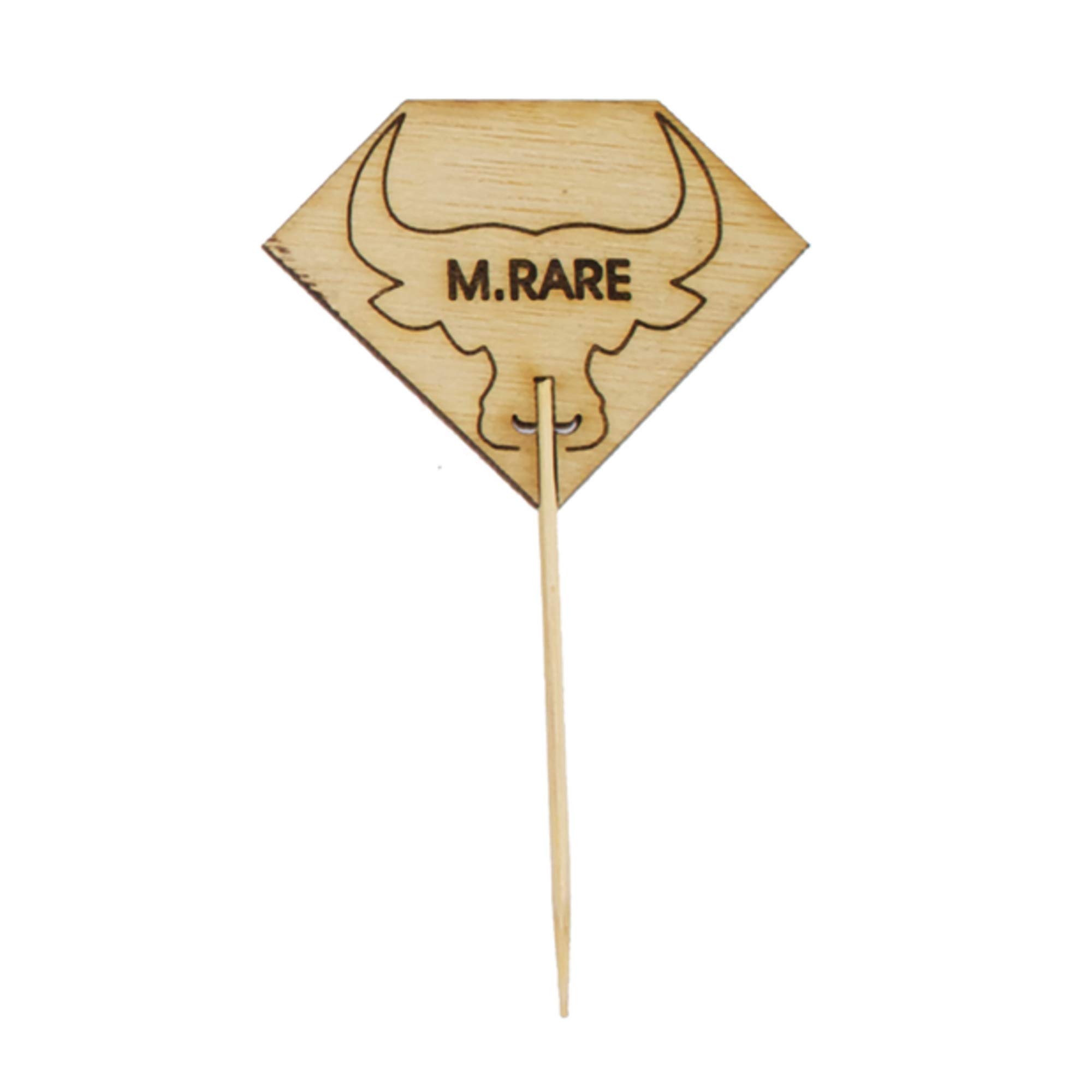 Premium Diamond-Shaped Bamboo Steak Markers with Bull Head Design - 100% Natural & Biodegradable - Perfect for BBQ Parties, Grilling Events & Steakhouse Use - Medium Rare Doneness Indicator (3.7