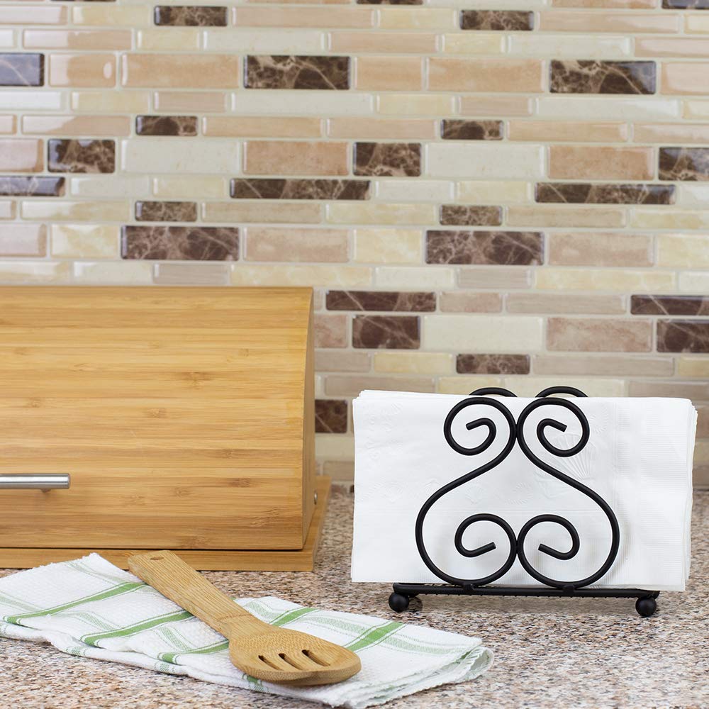Home Basics Scroll Collection Steel Napkin Holder - Durable Freestanding Tissue Dispenser Organizer for Kitchen Countertop - Black Home Décor - Perfect for Dining Tables, Restaurants & Party Buffets