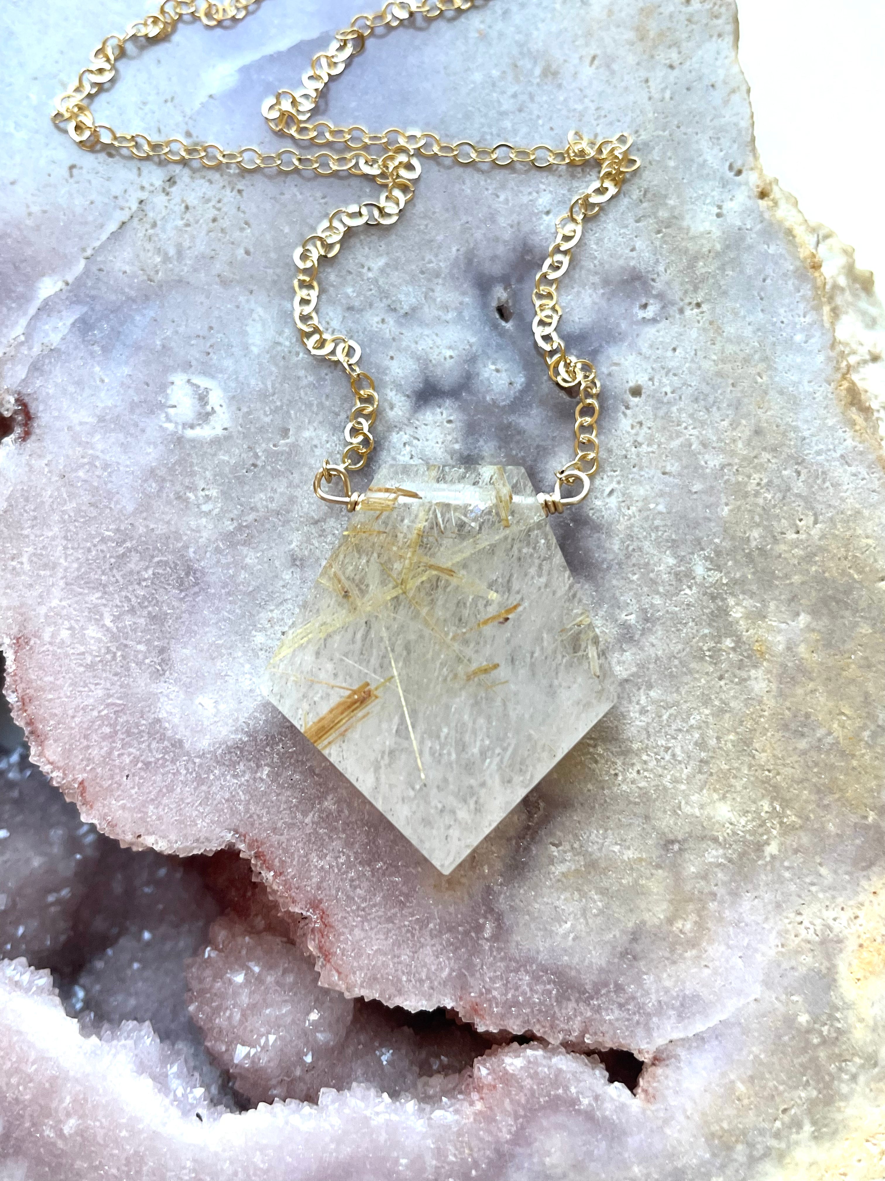 Golden Rutilated Quartz Necklace - Golden Healer Crystal Pendant for Women, Spiritual Healing Jewelry, Chakra Balancing Gift for Meditation & Energy Work
