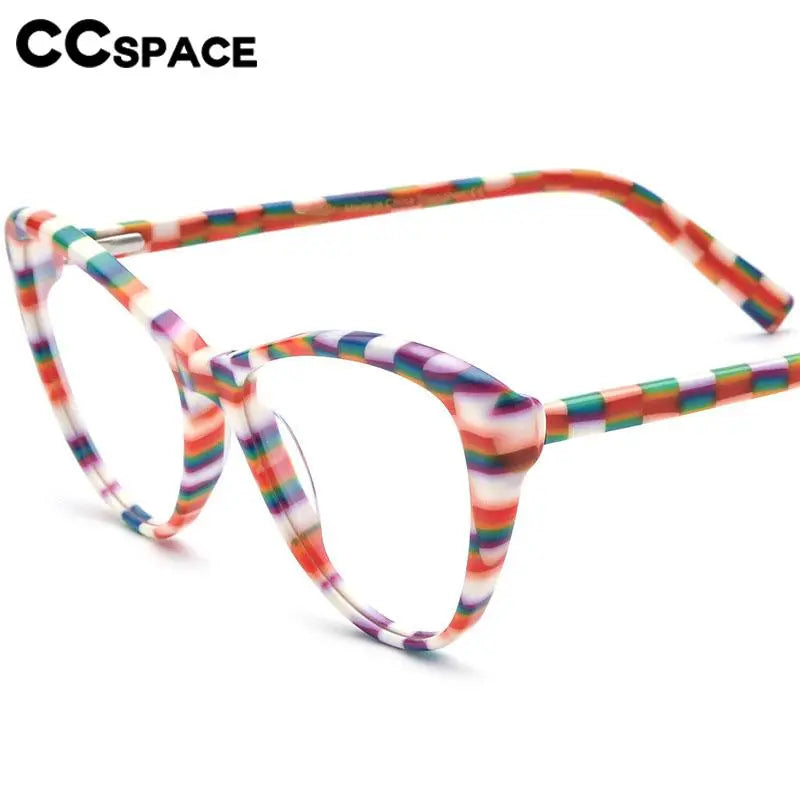 CCspace Unisex Full Rim Cat Eye Acetate Eyeglasses Frame 56917 - Trendy Retro Style for Women & Men - Perfect for Office, Reading, Fashion Accessory