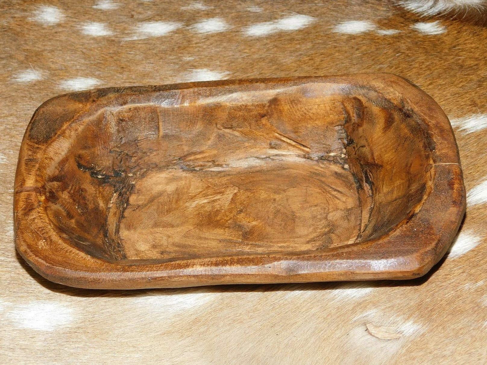 Handcrafted Wooden Dough Bowl | Rustic Wooden Trencher Tray | 9.75 Inch Primitive Home Decor for Farmhouse & Country Style Kitchens | Perfect for Bread Serving, Fruit Display, and Table Centerpiece Decorations