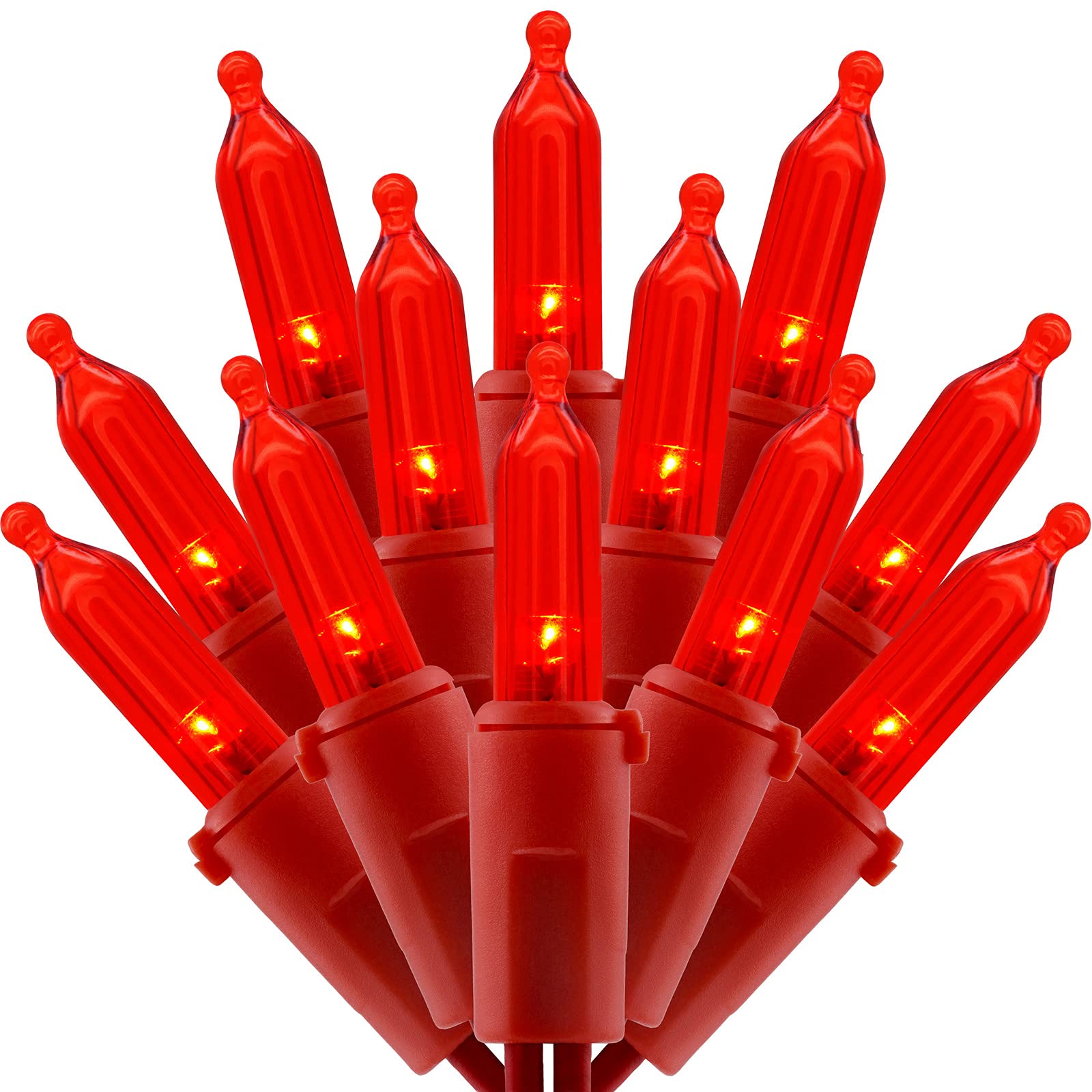 200 LED Christmas Lights with Red Wire - 2 Pack (33 ft, 100 Count) | UL Certified Commercial Grade String Lights for Indoor & Outdoor Holiday Decorations