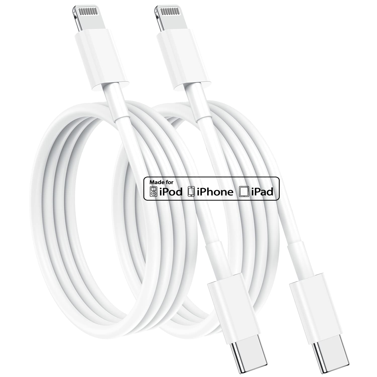 Apple MFi Certified USB C to Lightning Cable (2-Pack 3ft) - Fast Charging Cord for iPhone 13/12/11 Pro/XS Max/XR/8/7/6s Plus & iPad - Perfect for Home, Office & Travel Charging (White)