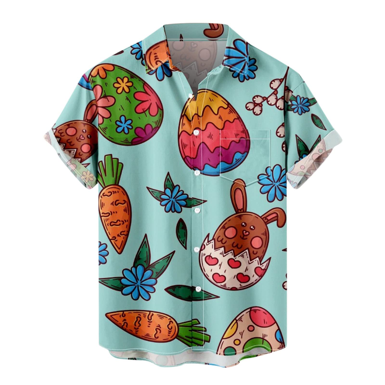 Men's Hawaiian Shirts with Easter Egg Print - Short Sleeve Casual Summer Shirt - Lightweight & Comfortable Beachwear for Vacation, Party, and Outdoor Activities