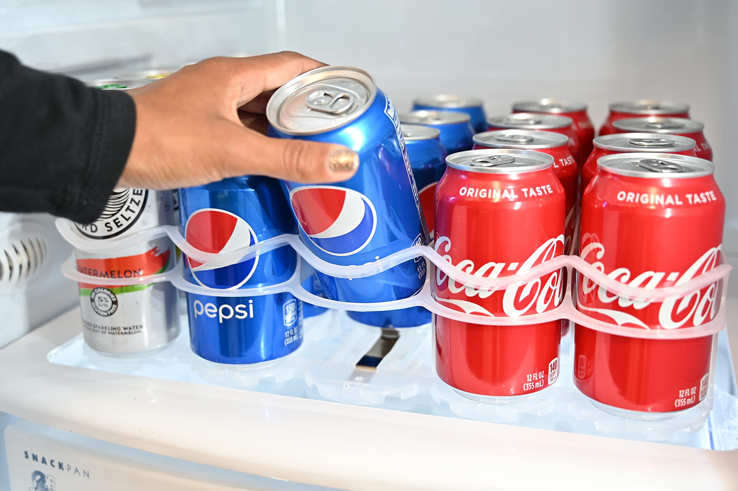 Fridge-Plus Refrigerator Drink Organizer - Soda Can Dispenser & Storage Rack for Beer, Cans, Bottles | Space-Saving Bar Fridge Organizer for Kitchen, Pantry, Office (Pack of 1)