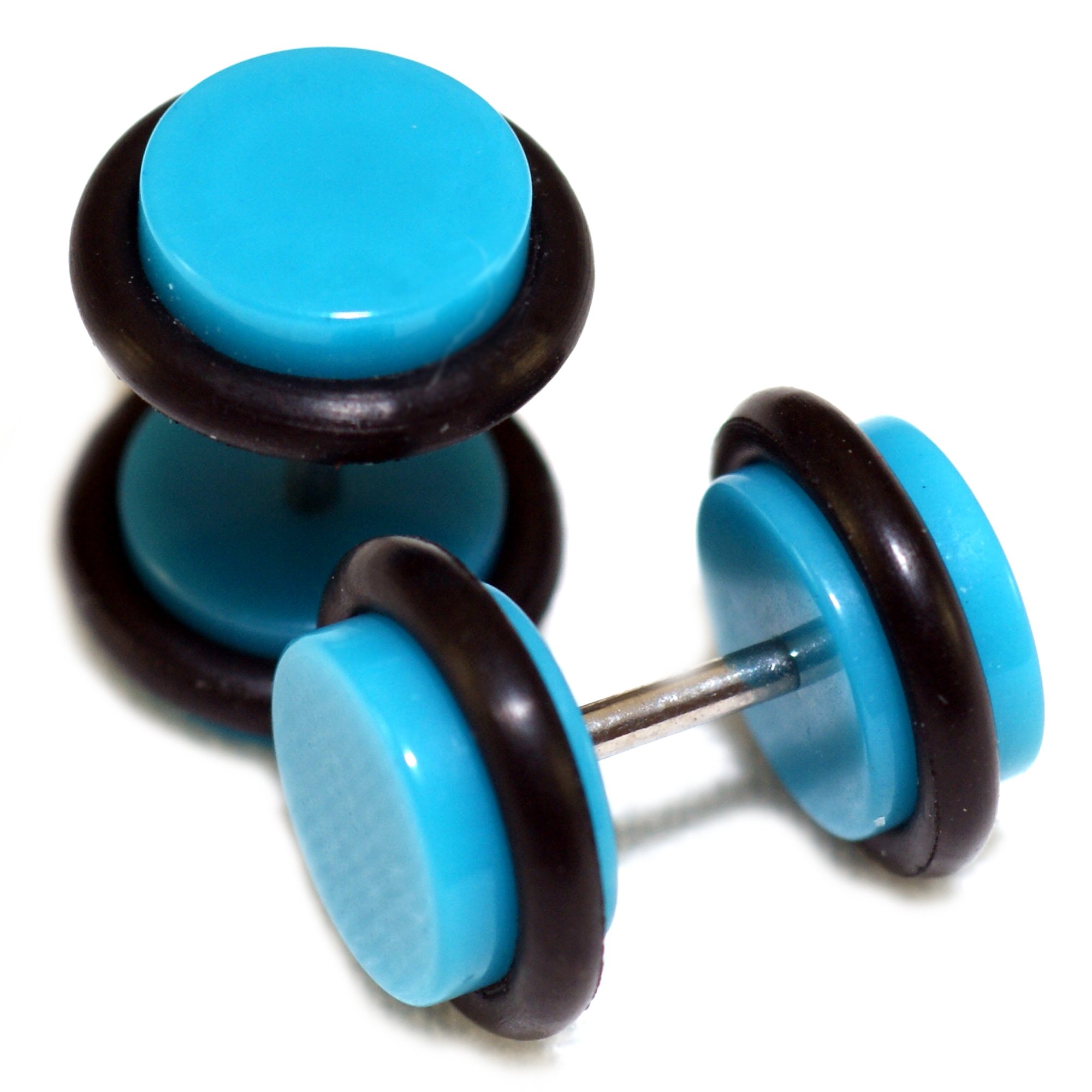 Turquoise Blue Acrylic Fake Ear Plugs - 0G (8mm) Stretching Gauges - 1 Pair Medium Size - Perfect for Body Jewelry, Costume Accessories & Alternative Fashion