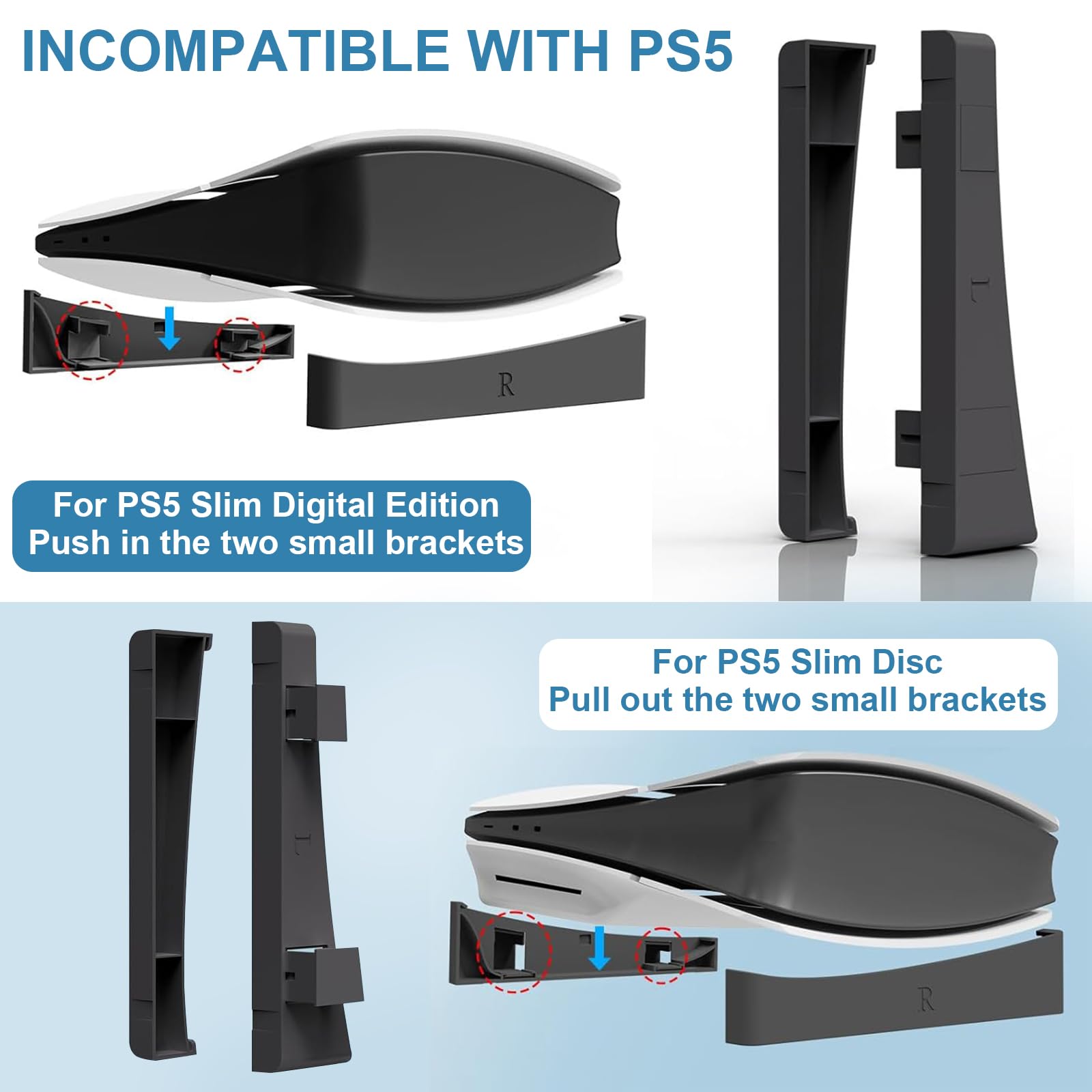 Nspiel Horizontal Stand for PS5 Slim Console - Minimalist Design Accessories Compatible with PS5 Slim Digital & Disc Editions - White Base Stand for Gaming Setup & Living Room Organization