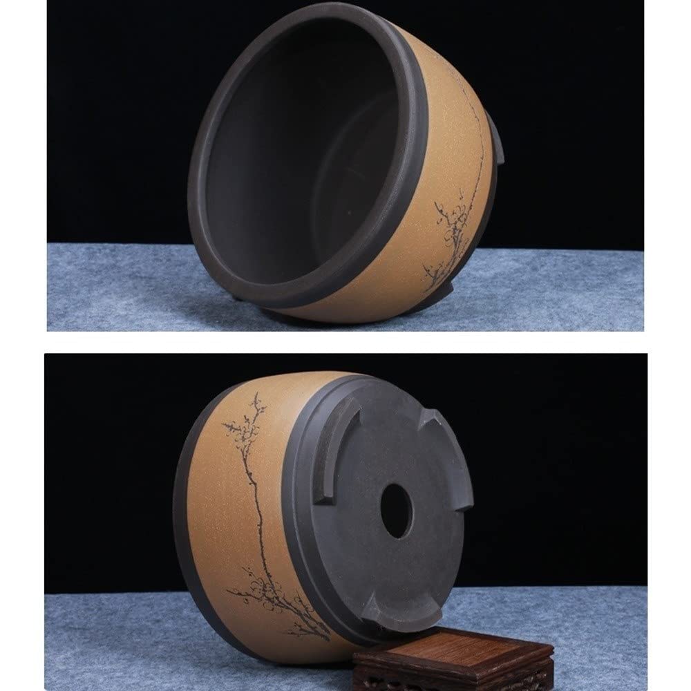 Round Purple Sand Ceramic Flower Pot for Succulents & Bonsai Plants - Chinese Style Handcrafted Planter with Drainage Hole - Perfect for Home Decor, Office Desk, and Garden Display