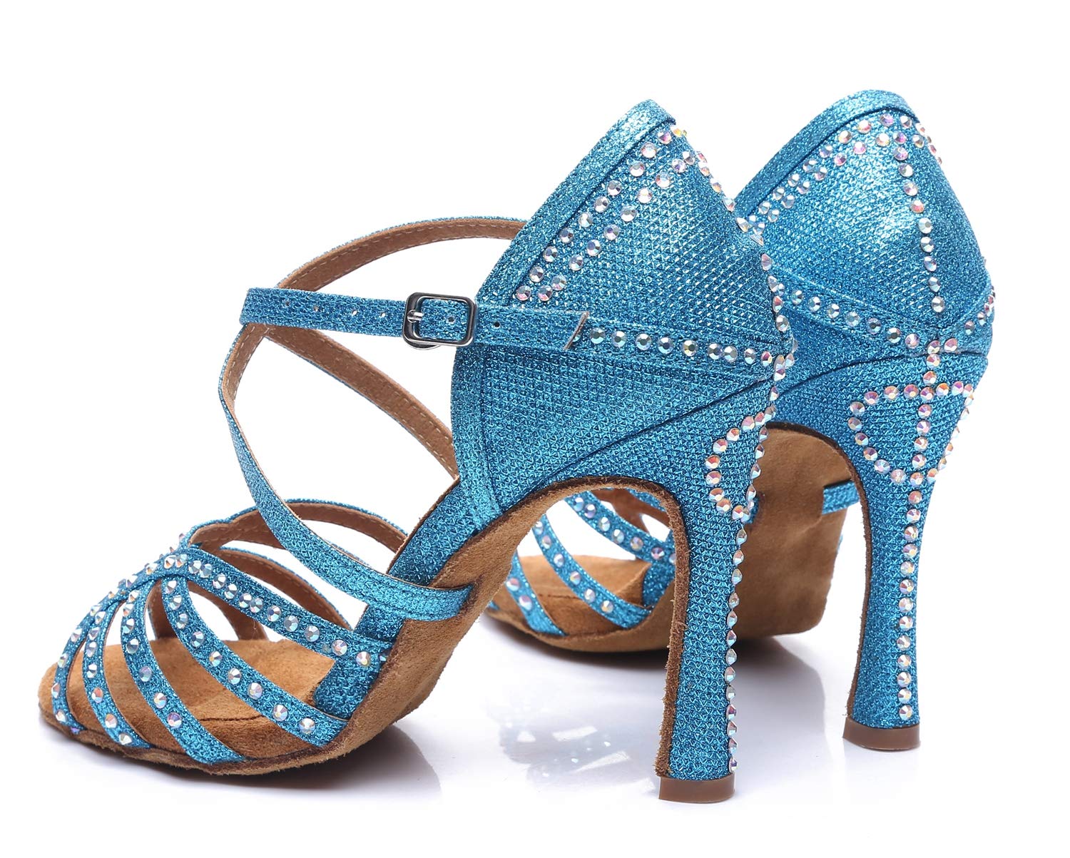 Minishion Women's Rhinestone Dance Shoes Ankle Strap Latin Salsa Tango Cha Cha Heels - Perfect for Ballroom Competition & Wedding Dance
