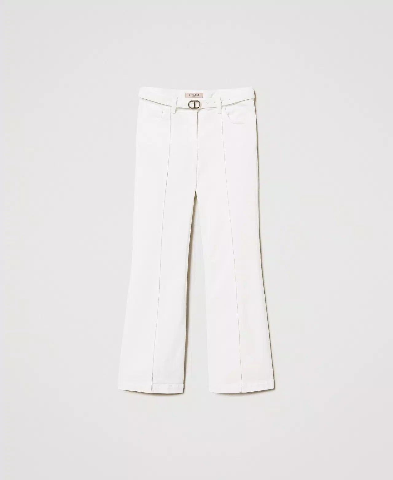 Bull Cropped Trousers - White Denim Women's High Waist Stretch Jeans for Casual Outfits & Summer Fashion